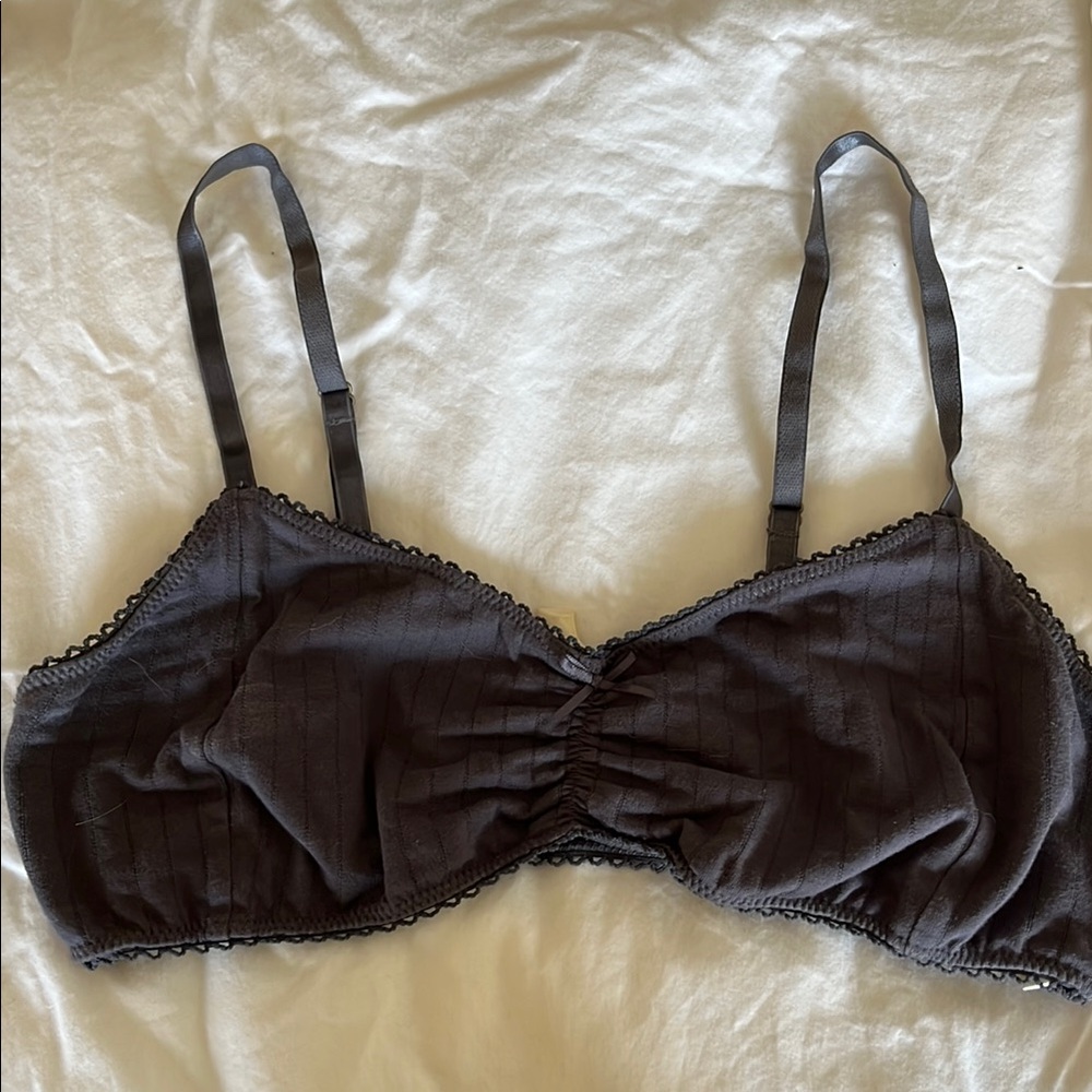 Black Soft-Cup Bra with Adjustable Straps and Ruched Design